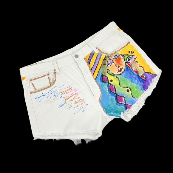 ART THERAPY MUSEO Vintage Levi's 501 High Rise White Unisex Denim Shorts SZ 38 - Picture 11 of 11